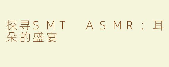 探寻SMT ASMR：耳朵的盛宴