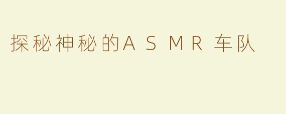 探秘神秘的ASMR车队