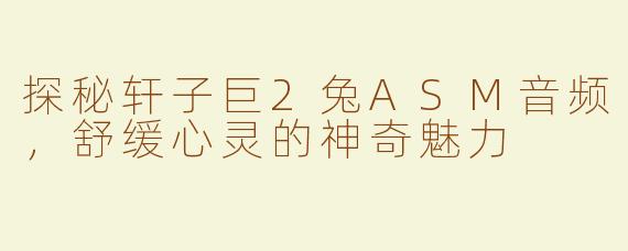探秘轩子巨2兔ASM音频，舒缓心灵的神奇魅力