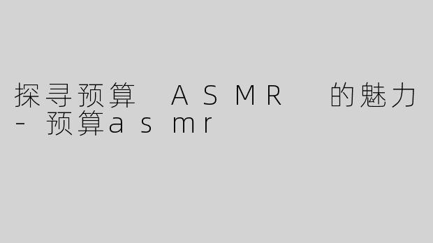 探寻预算 ASMR 的魅力-预算asmr