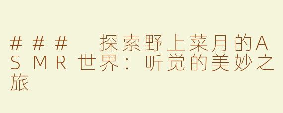 ### 探索野上菜月的ASMR世界：听觉的美妙之旅