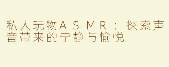 私人玩物ASMR：探索声音带来的宁静与愉悦