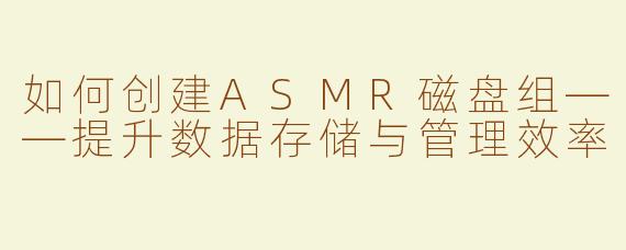 如何创建ASMR磁盘组——提升数据存储与管理效率