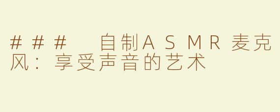 ### 自制ASMR麦克风：享受声音的艺术