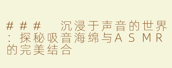 ### 沉浸于声音的世界：探秘吸音海绵与ASMR的完美结合