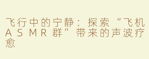 飞行中的宁静：探索“飞机ASMR群”带来的声波疗愈