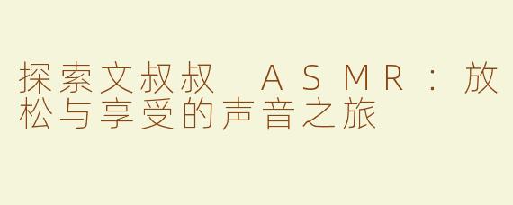 探索文叔叔 ASMR：放松与享受的声音之旅
