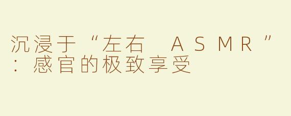 沉浸于“左右 ASMR”：感官的极致享受