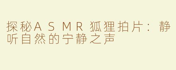 探秘ASMR狐狸拍片：静听自然的宁静之声
