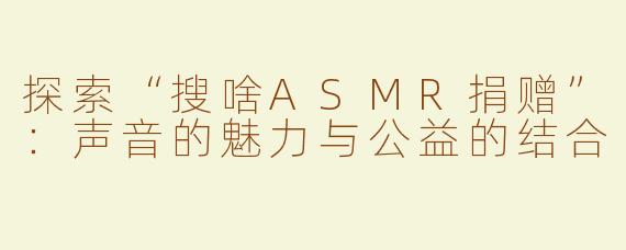 探索“搜啥ASMR捐赠”：声音的魅力与公益的结合