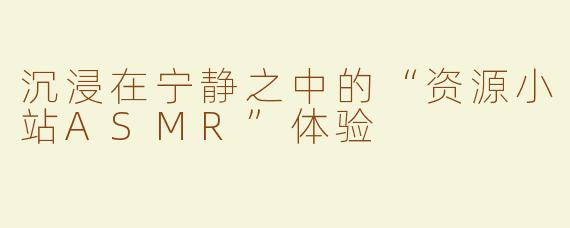 沉浸在宁静之中的“资源小站ASMR”体验