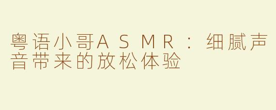 粤语小哥ASMR：细腻声音带来的放松体验