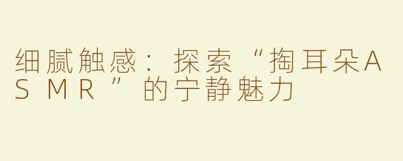 细腻触感：探索“掏耳朵ASMR”的宁静魅力