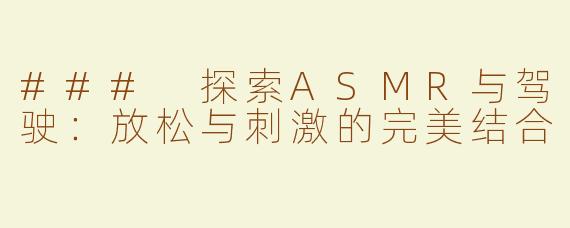 ### 探索ASMR与驾驶：放松与刺激的完美结合