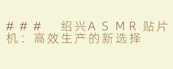 ### 绍兴ASMR贴片机：高效生产的新选择