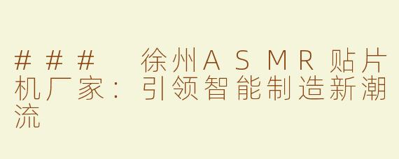 ### 徐州ASMR贴片机厂家：引领智能制造新潮流