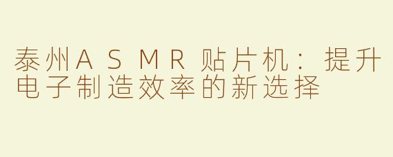 泰州ASMR贴片机：提升电子制造效率的新选择