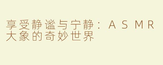 享受静谧与宁静：ASMR大象的奇妙世界
