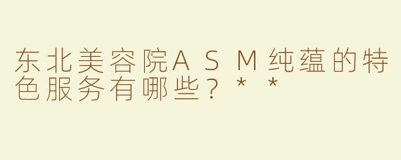 东北美容院ASM纯蕴的特色服务有哪些？**