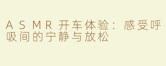 ASMR开车体验：感受呼吸间的宁静与放松