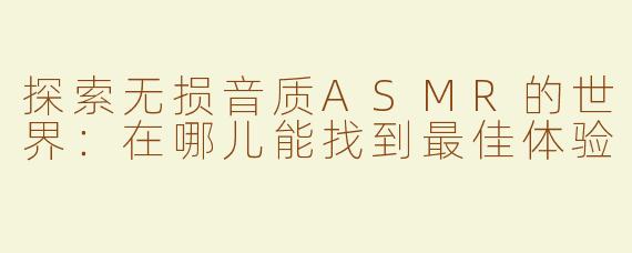 探索无损音质ASMR的世界：在哪儿能找到最佳体验