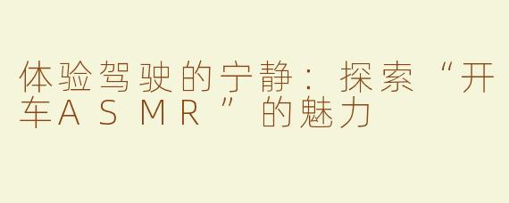 体验驾驶的宁静：探索“开车ASMR”的魅力