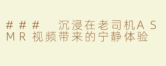 ### 沉浸在老司机ASMR视频带来的宁静体验