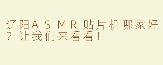 辽阳ASMR贴片机哪家好？让我们来看看！