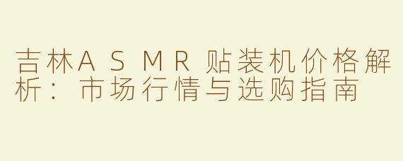吉林ASMR贴装机价格解析：市场行情与选购指南