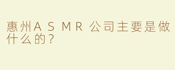 惠州ASMR公司主要是做什么的？