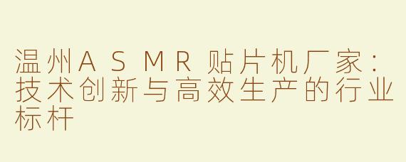 温州ASMR贴片机厂家：技术创新与高效生产的行业标杆