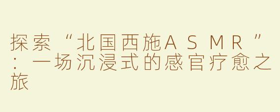 探索“北国西施ASMR”：一场沉浸式的感官疗愈之旅