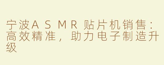 宁波ASMR贴片机销售：高效精准，助力电子制造升级