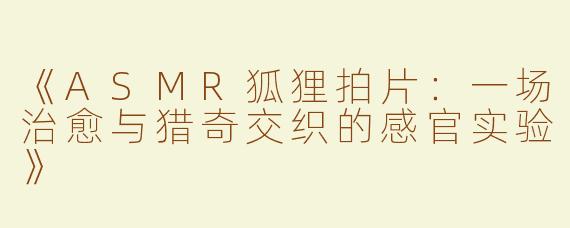 《ASMR狐狸拍片：一场治愈与猎奇交织的感官实验》