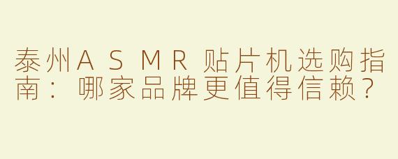 泰州ASMR贴片机选购指南：哪家品牌更值得信赖？