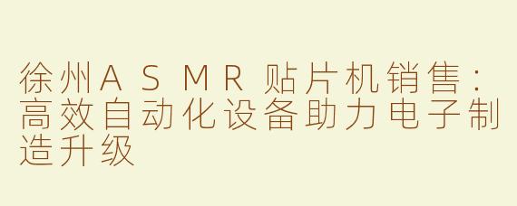 徐州ASMR贴片机销售：高效自动化设备助力电子制造升级