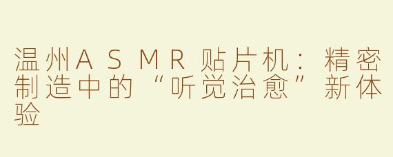 温州ASMR贴片机：精密制造中的“听觉治愈”新体验