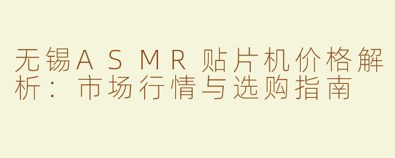 无锡ASMR贴片机价格解析：市场行情与选购指南
