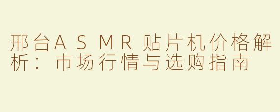 邢台ASMR贴片机价格解析：市场行情与选购指南