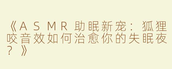 《ASMR助眠新宠：狐狸咬音效如何治愈你的失眠夜？》