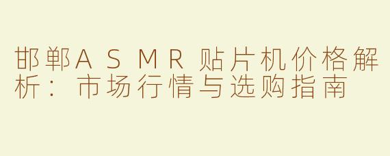 邯郸ASMR贴片机价格解析：市场行情与选购指南