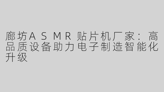 廊坊ASMR贴片机厂家：高品质设备助力电子制造智能化升级