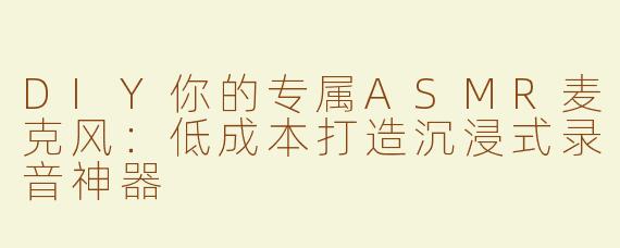 DIY你的专属ASMR麦克风：低成本打造沉浸式录音神器