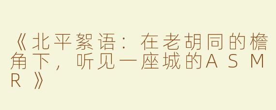 《北平絮语：在老胡同的檐角下，听见一座城的ASMR》