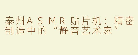 泰州ASMR贴片机：精密制造中的“静音艺术家”