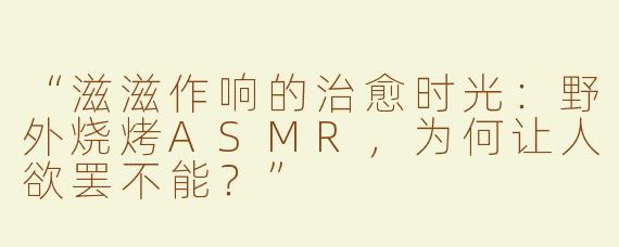 “滋滋作响的治愈时光：野外烧烤ASMR，为何让人欲罢不能？”
