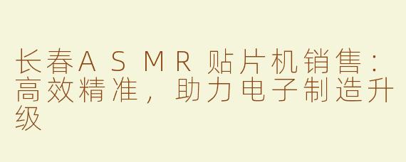 长春ASMR贴片机销售：高效精准，助力电子制造升级