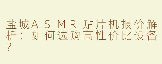 盐城ASMR贴片机报价解析：如何选购高性价比设备？