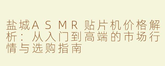 盐城ASMR贴片机价格解析：从入门到高端的市场行情与选购指南